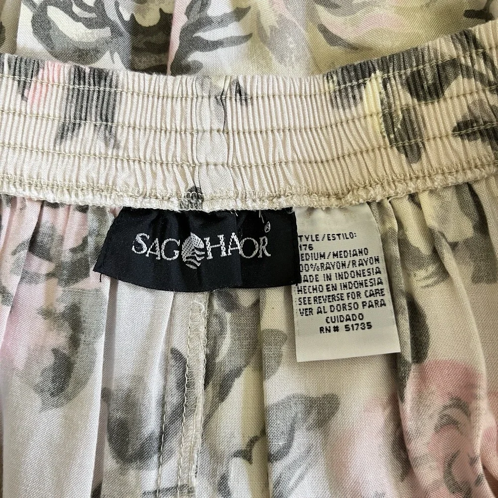 Vintage 80s/90s Sag Harbor Maxi Skirt Womens Medium Rose‎ Floral Print Rayon